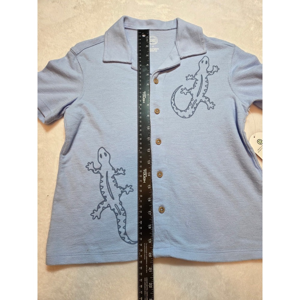 219 Wonder Nation Boys Button Front Shirt Gecko Print Blue Size 8 NWT Short... - Picture 3 of 10